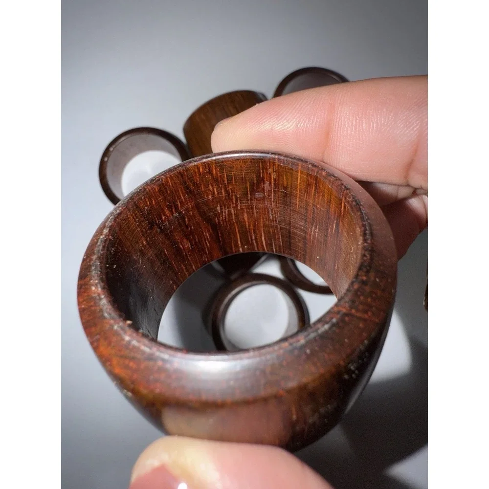 Vintage Napkin‎ Ring Holder (8) Brown Wooden Round H
